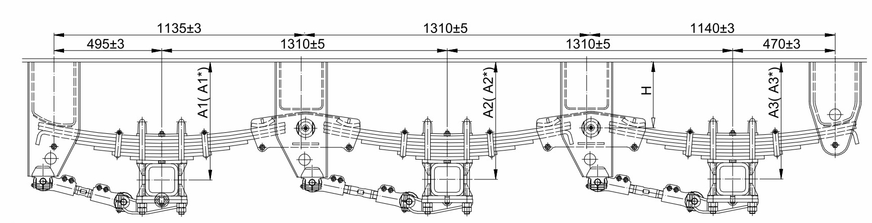 American Tridem Mechinical suspension 16T * 3 Grade con resorte de 12 hojas Placa de resorte 13 * 100