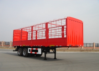Remolque lateral abatible de 10 m, 2 ejes con pared lateral y valla de carga para cargamentos voluminosos, semirremolque con plataforma