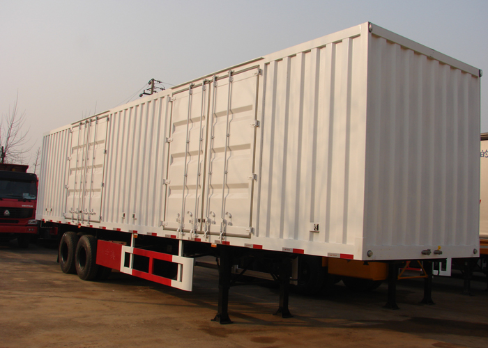 Remolque de caja de carga seca de acero cerrado de 13 m con 2 ejes para cargas a granel y empaquetadas en cajas, semirremolque lateral abatible